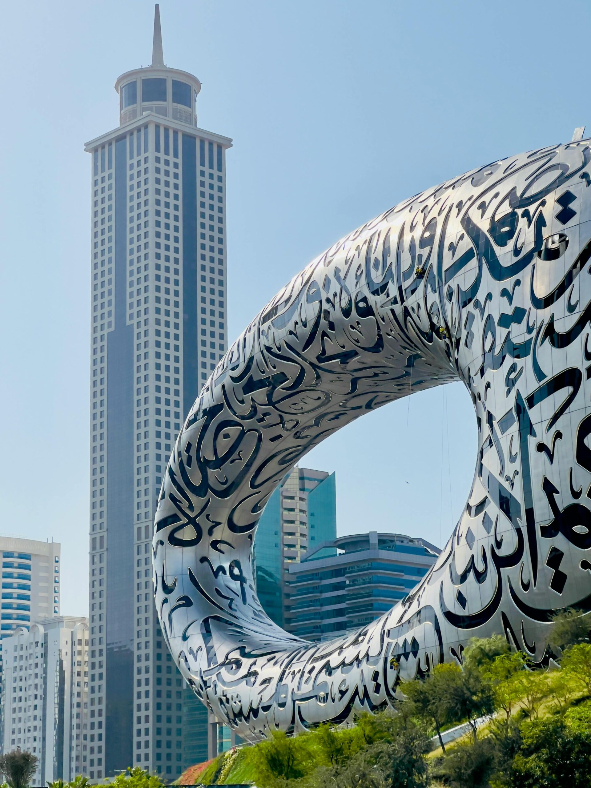 Stunning view of the Museum of the Future against Dubai's modern skyline.